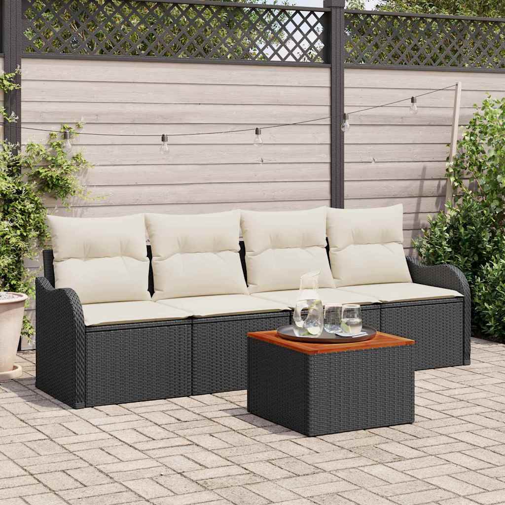 Garten-Sofa-Set 5 pcs Schwarz und Creme 55 x 55 x 37 cm